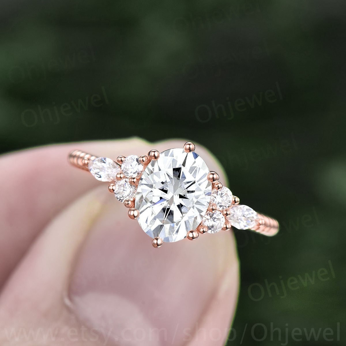 Ovaler Moissanit Verlobungsring Rosegold Art Deco Vintage Unikat Marquiseschliff Diamant Verdreht Ehering Für Frauen von Ohjewel