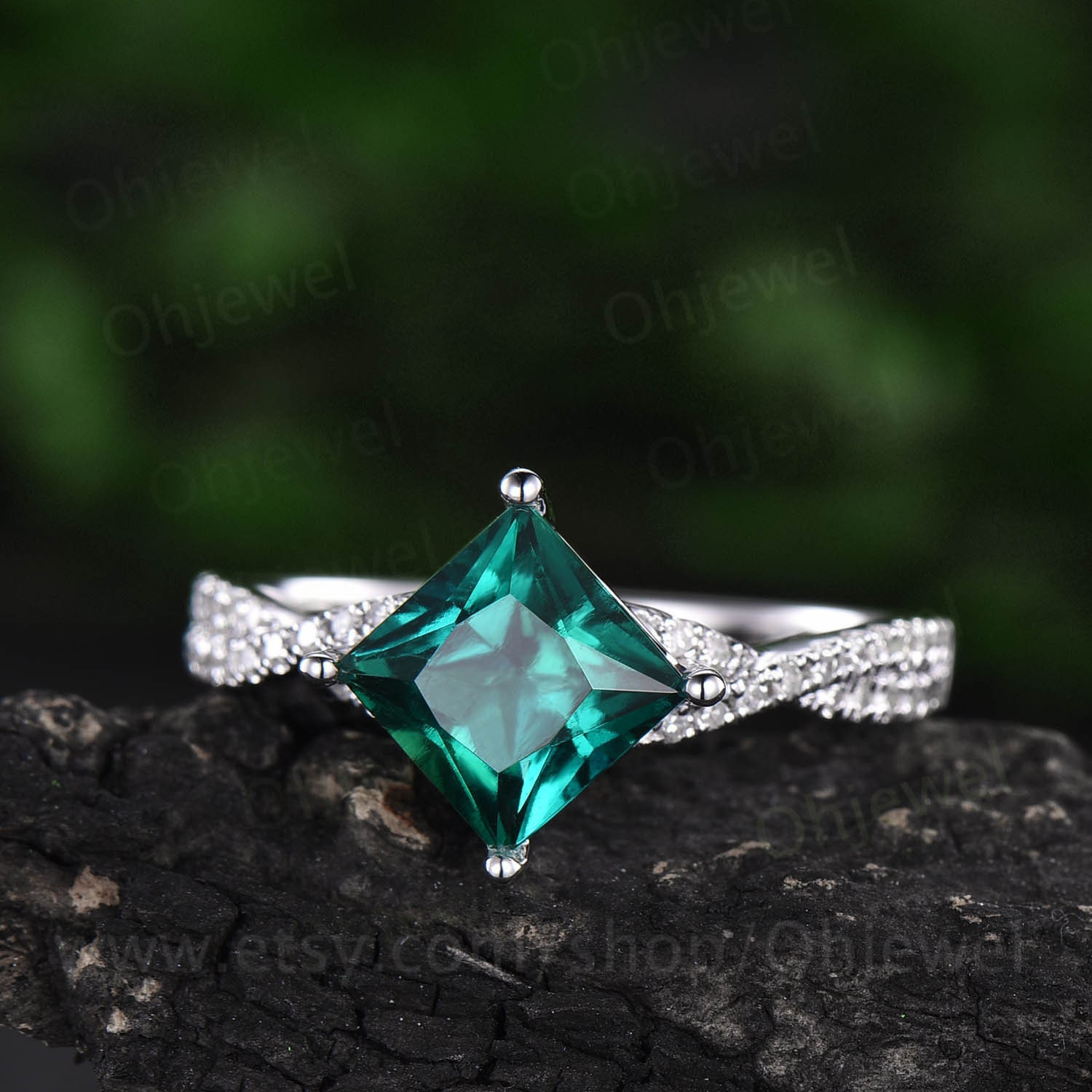 Prinzessin Geschnitten Smaragd Verlobungsring Weiß Rose Gold Ring Vintage Echten Diamanten Verdreht Einzigartige Mai Geburtsstein Versprechen Ehering Prinzessin Geschnitten Smaragd Verlobungsring Weiß Rose Gold Ring Vintage Echten Diamanten Verdreht Einzigartige Mai Geburtsstein Versprechen Ehering von Ohjewel