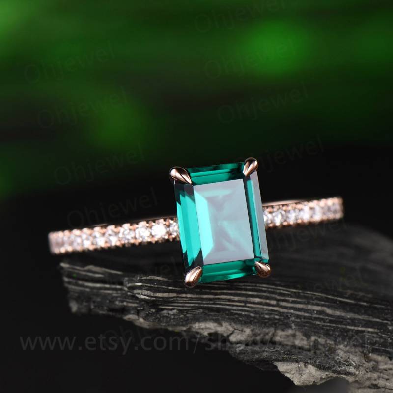 Smaragd Diamant Ring Für Frauen Rosegold Verlobungsring Vintage Halbe Ewigkeit Unikat Schmuck von Ohjewel