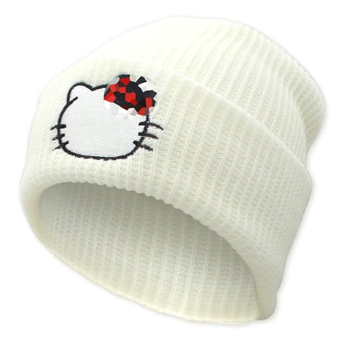 Ohjijinn Anime Beanie Niedliche Kawaii Beanie Strickmütze, Lustige Beanie Mütze Winter Skifahren Slouchy Warm Cap für Frauen Mädchen, Weiss/opulenter Garten, Einheitsgröße von Ohjijinn