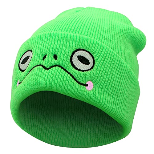 Ohjijinn Niedliche Beanie Frosch Beanie Tier Strickmützen Lustige Beanie Mütze Winter Skifahren Slouchy Warm Cap Weiche Kopfbedeckung für Frauen Mann, Grün, Einheitsgre von Ohjijinn
