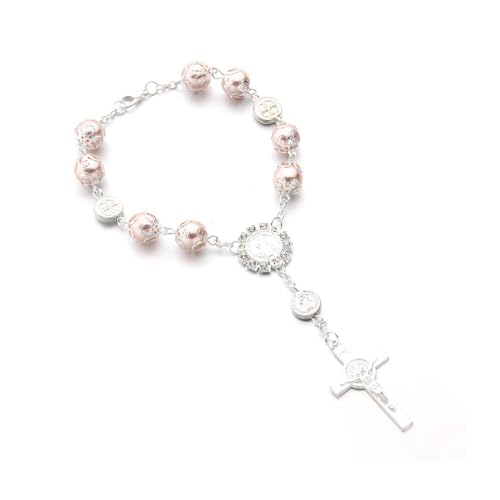 Ohleats Auto-Rosenkranz für Rückspiegel, personalisiertes Rückspiegel, Kreuzsegnungsperlen, Dekoration, katholischer Rosenkranz zum Aufhängen, für Herren, Damen, Autozubehör (Rosa) von Ohleats