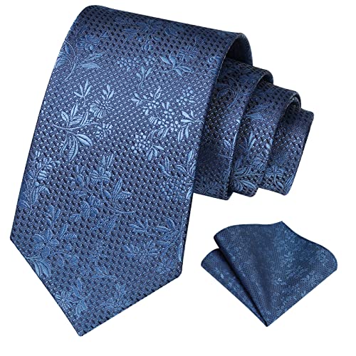 Ohlimuc Herren Krawatte Blau Blumen Elegant Herren Krawatte Hochzeit Krawatte Einstecktuch Set Seide Krawatten Taschentuch für Business Partys von Ohlimuc