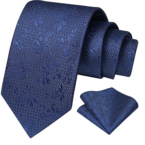 Ohlimuc Herren Krawatte Blau Blumen Elegant Herren Krawatte Hochzeit Krawatte Einstecktuch Set Seide Krawatten Taschentuch für Business Partys von Ohlimuc