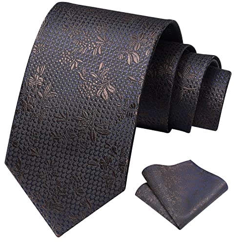 Ohlimuc Herren Krawatte Braun Blumen Elegant Herren Krawatte Hochzeit Krawatte Einstecktuch Set Seide Krawatten Taschentuch für Business Partys von Ohlimuc