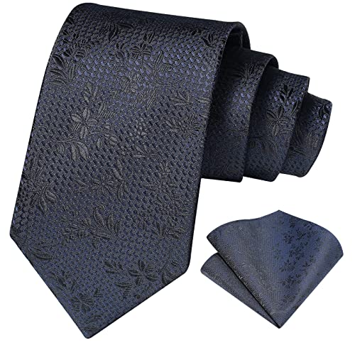 Ohlimuc Herren Krawatte Schwarz Blumen Elegant Herren Krawatte Hochzeit Krawatte Einstecktuch Set Seide Krawatten Taschentuch für Business Partys von Ohlimuc