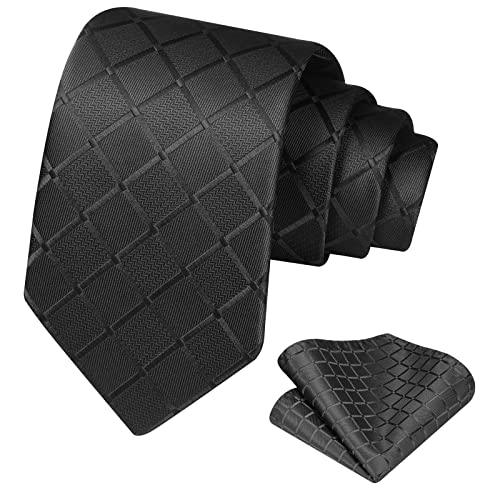 Ohlimuc Herren Krawatte Schwarz Schmal, Krawatten Set für Herren，Seidenkrawatte Herren Check Krawatte für Geschäft Party（Geschenk-Box） von Ohlimuc