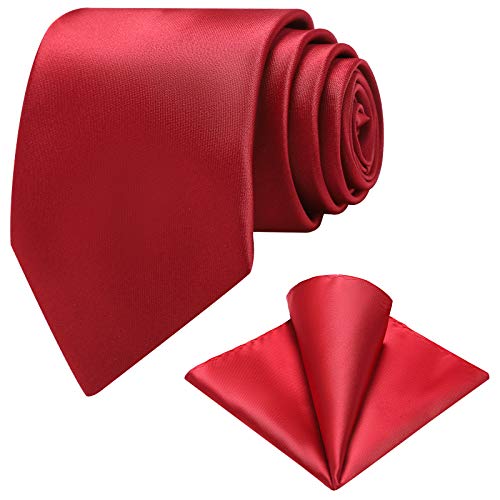 Ohlimuc Krawatten Set Herren (8.5cm), Einfarbig Satin Krawatte Einstecktuch Set, Klassisch Elegant Hochzeit Krawatte Taschentuch für Formelle Kleidung, Feier, Partys (Geschenkbox) - Burgund von Ohlimuc