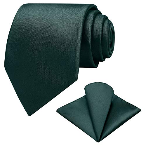 Ohlimuc Krawatten Set Herren (8.5cm), Einfarbig Satin Krawatte Einstecktuch Set, Klassisch Elegant Hochzeit Krawatte Taschentuch für Formelle Kleidung, Feier, Partys (Geschenkbox) - Dunkelgrün von Ohlimuc