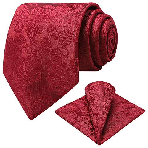 Ohlimuc Krawatten Set Herren (8.5cm), Paisley Krawatte Einstecktuch Set, Klassisch Elegant Hochzeit Krawatte Taschentuch für Formelle Kleidung, Feier, Partys (Geschenkbox) - Burgund Rot von Ohlimuc