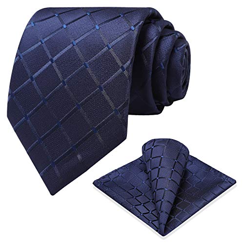 Ohlimuc Krawatten Set Herren Krawatte Einstecktuch Set Blau Kariert Hochzeit Krawatte Taschentuch Formal Klassisch von Ohlimuc