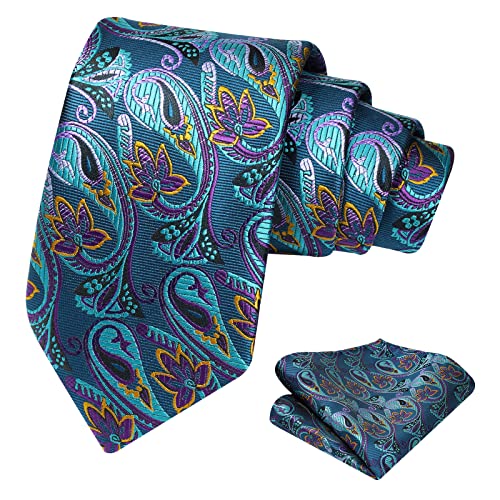 Ohlimuc Krawatten für Herren Blau Krawatte Einstecktuch Set Paisley Elegant Krawatte für Arbeit, Seide Krawatten Taschentuch für Business Party von Ohlimuc