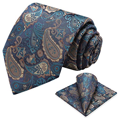 Ohlimuc Krawatten für Herren Blau Krawatte Einstecktuch Set Paisley Elegant Krawatte für Arbeit, Seide Krawatten Taschentuch für Business Party von Ohlimuc