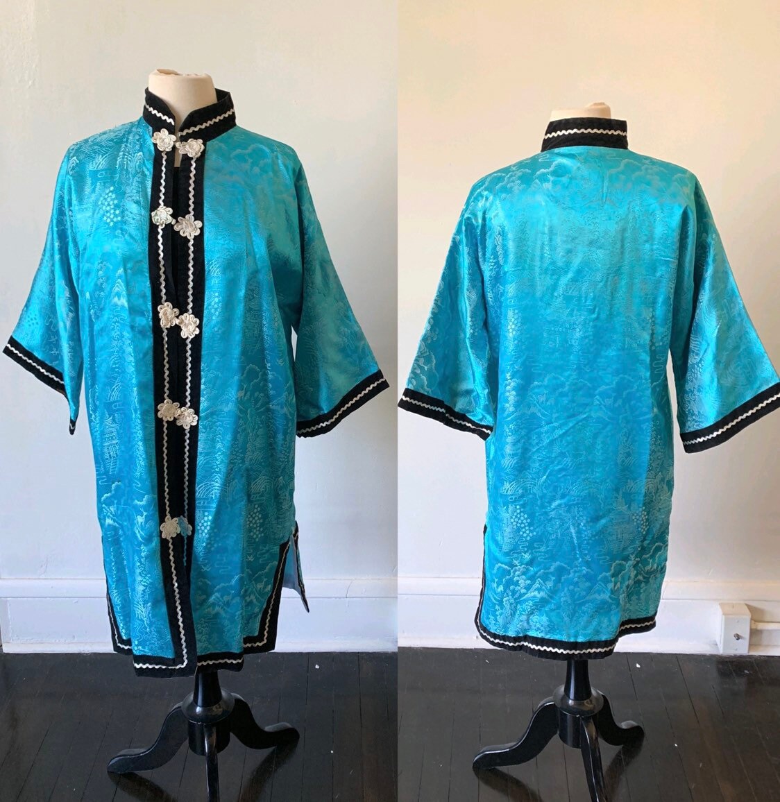 1960Er Türkis Bell Sleeve Kimono Robe Vintage 60Er Jahre Mid Century Mod von Ohluluvintage