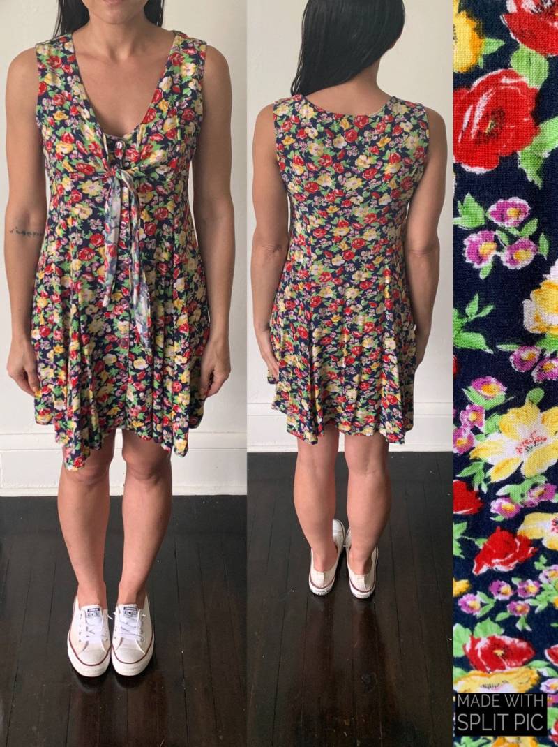 1990Er Jahre Floral Babydoll Sommerkleid 90Er Grunge Mini Sun Kleid Bandeau Top von Ohluluvintage