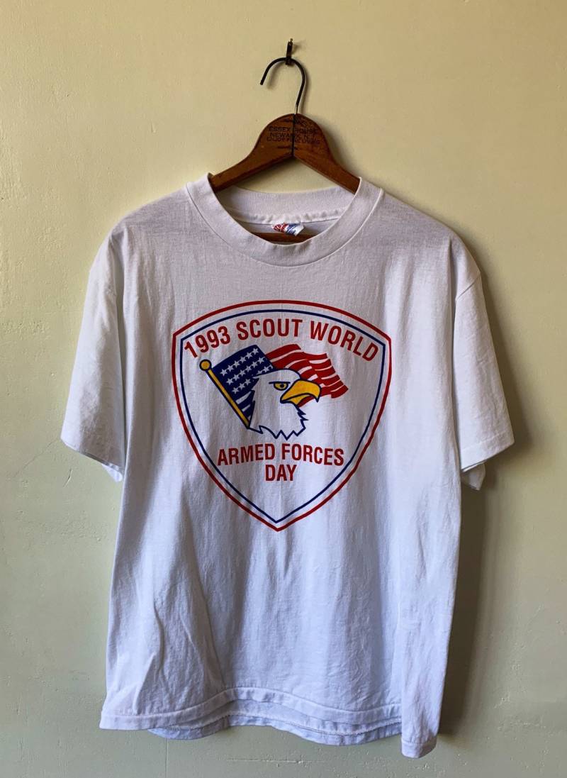 1993 Scout Welt Tag Derstreitkräfte 1990Er 90Er Jahre Vintage Bsa Boy Scouts Of America T-Shirt von Ohluluvintage