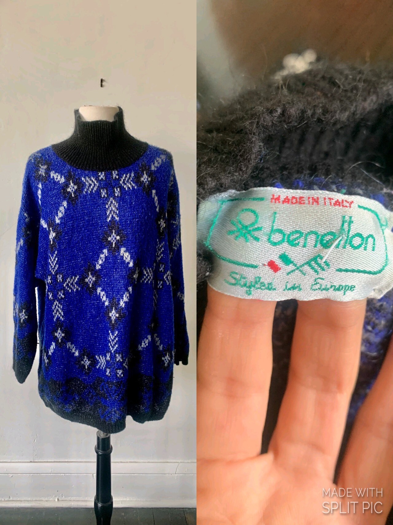 Vintage United Colors Of Benetton Southwestern Print Rollkragenpullover von Ohluluvintage