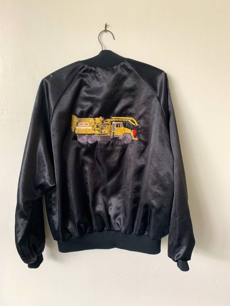 Vintage Vac-Con Trucker Truck Satin Bomberjacke 1980Er 80Er Jahre Schwarze von Ohluluvintage