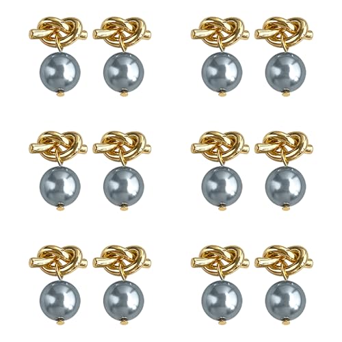 Brautjungfern-Ohrringe – Brautjungfern-Antragsgeschenke, graue Perlenknoten-Ohrringe für Brautjungfer, Brautjungfer-Ohrringe, 6er-Set, Zink, Perle Brautjungfern-Ohrringe – Brautjungfern-Antragsgeschenke, graue Perlenknoten-Ohrringe für Brautjungfer, Brautjungfer-Ohrringe, 6er-Set, Zink, Perle von Ohmique