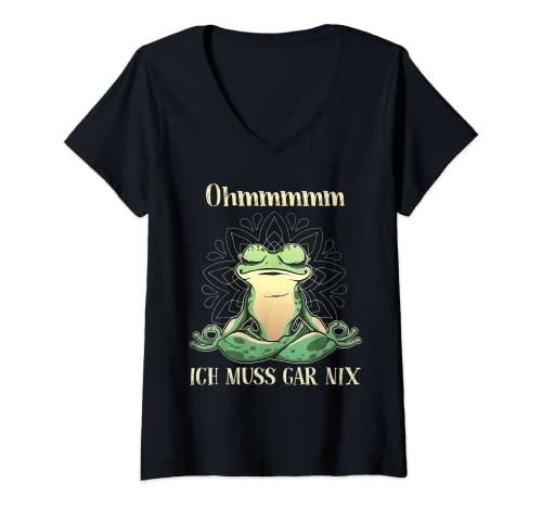 Damen Ohmmm Ich Mus Gar Nix Frosch Yoga Lustig T-Shirt mit V-Ausschnitt von Ohmmm Ich Mus Gar Nix Frosch Yoga Lustig