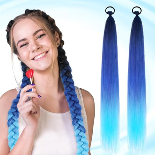 2 Pack Ponytail Extension with Elastic Tie Band Hair Ponytail Blue Gradient Fake Straight Hairpieces Synthetic Braid Hair Accessories for Women Kids Girls Cosplay Dress Up 2 Pack Ponytail Extension with Elastic Tie Band Hair Ponytail Blue Gradient Fake Straight Hairpieces Synthetic Braid Hair Accessories for Women Kids Girls Cosplay Dress Up von Ohobloom Hair