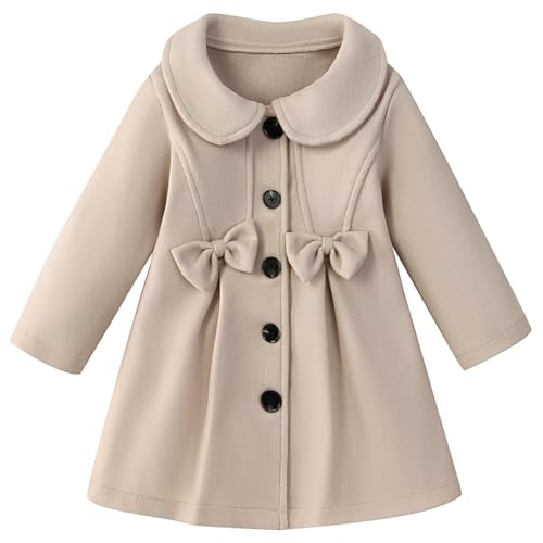 Kleinkind Baby Mädchen Kleid Mantel Lapel Knopf Jacken Kleidung Langärmel Solid Color Herbst Winter Outfit（Beige,4-5 Jahre） von Ohohyy