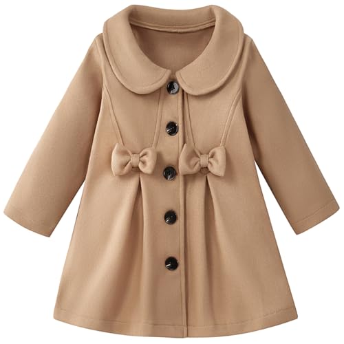 Kleinkind Baby Mädchen Kleid Mantel Lapel Knopf Jacken Kleidung Langärmel Solid Color Herbst Winter Outfit（Khaki,4-5 Jahre） von Ohohyy