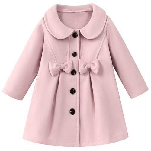 Kleinkind Baby Mädchen Kleid Mantel Lapel Knopf Jacken Kleidung Langärmel Solid Color Herbst Winter Outfit（Rosa,3-4 Jahre） von Ohohyy