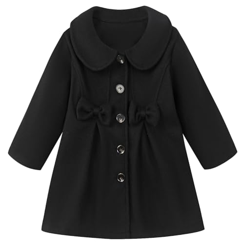 Kleinkind Baby Mädchen Kleid Mantel Lapel Knopf Jacken Kleidung Langärmel Solid Color Herbst Winter Outfit（Schwarz,2-3 Jahre） von Ohohyy