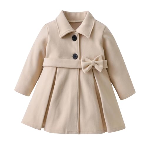 Kleinkind Baby Mädchen Kleidung Jacke Mantel Langarm Einfarbige Knöpfe Kleid Mantel Herbst Outfit (Beige,3-4 Jahre) von Ohohyy