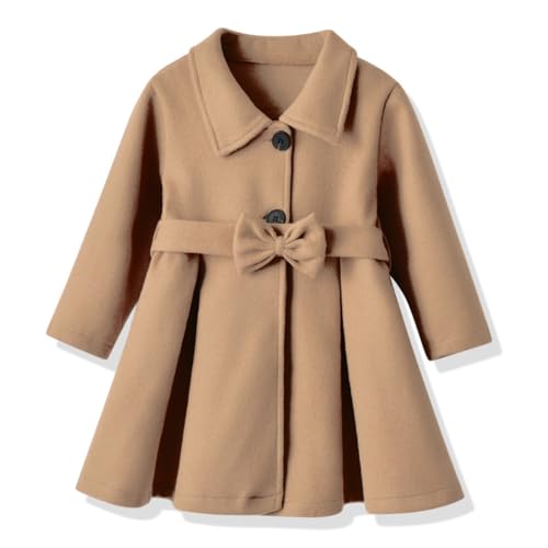 Kleinkind Baby Mädchen Kleidung Jacke Mantel Langarm Einfarbige Knöpfe Kleid Mantel Herbst Outfit (Khaki,3-4 Jahre) von Ohohyy