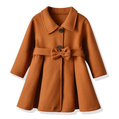 Kleinkind Baby Mädchen Kleidung Jacke Mantel Langarm Einfarbige Knöpfe Kleid Mantel Herbst Outfit (braun,4-5 Jahre) von Ohohyy