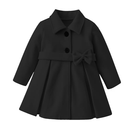 Kleinkind Baby Mädchen Kleidung Jacke Mantel Langarm Einfarbige Knöpfe Kleid Mantel Herbst Outfit (schwarz,4-5 Jahre) von Ohohyy