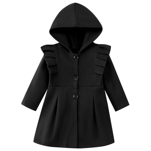 Ohohyy Baby piger tøj jakke frakke efterår småbørn tøj hættejakke knapper kjole frakke （Schwarz,3-4 Jahre） von Ohohyy