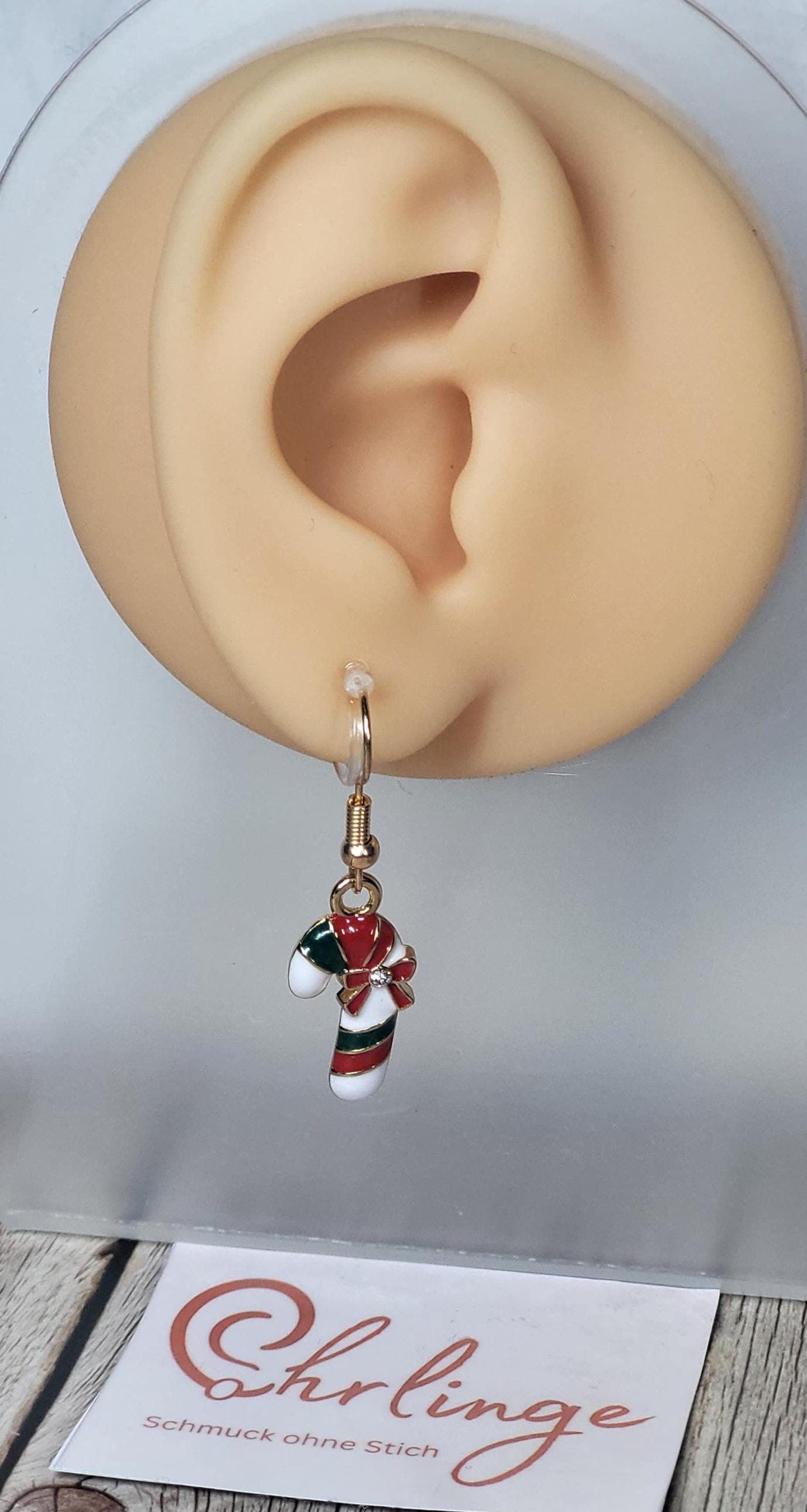 Zuckerstange/Ohrclips Kinder/Ohrringe Ohne Ohrloch/Piercing Free/Schmerzfreie Ohrringe/Ohrschmuck Stechen/Geschenk Mädchen/Candy Cane von OhrlingeShop