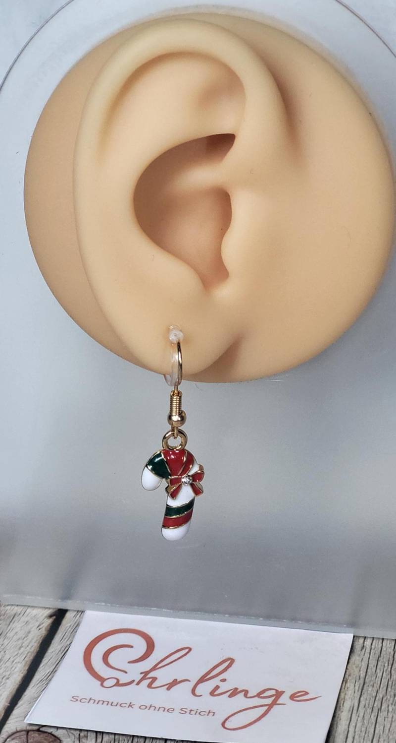 Zuckerstange/Ohrclips Kinder/Ohrringe Ohne Ohrloch/Piercing Free/Schmerzfreie Ohrringe/Ohrschmuck Stechen/Geschenk Mädchen/Candy Cane von OhrlingeShop