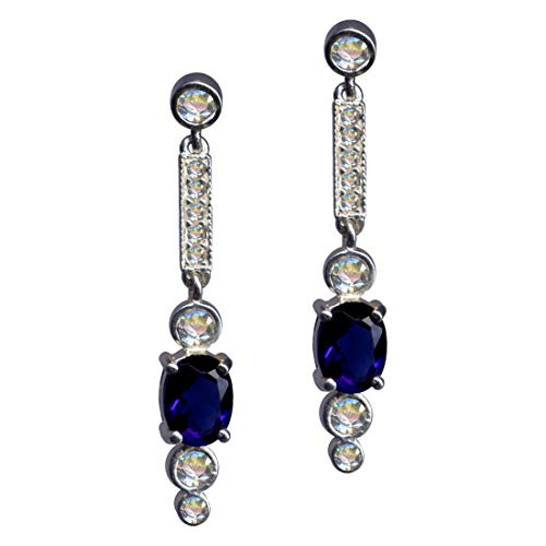 Ohrringe Art Deco weiß blau Echt Sterling Silber 925 Zirkonia Strass Liebe Glaube Hoffnung Emotion Symbol Motiv Stil Objekt weiss extravagant dunkelblau hängend modisch klar schön 58093 von Ohrringe 925 Silber