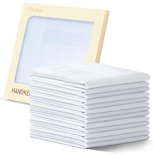 Ohuhu Stofftaschentücher Herren, Taschentücher Stoff 100% Baumwolle, Maschinenwaschbar Weißes Herrentaschentücher, Taschentücher Herren Geschenk, 40 cm x 40 cm Ohuhu Stofftaschentücher Herren, Taschentücher Stoff 100% Baumwolle, Maschinenwaschbar Weißes Herrentaschentücher, Taschentücher Herren Geschenk, 40 cm x 40 cm von Ohuhu