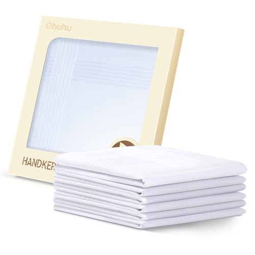 Ohuhu Stofftaschentücher Herren, Taschentücher Stoff 100% Baumwolle, Maschinenwaschbar Weißes Herrentaschentücher, Taschentücher Herren Geschenk, 40 cm x 40 cm Ohuhu Stofftaschentücher Herren, Taschentücher Stoff 100% Baumwolle, Maschinenwaschbar Weißes Herrentaschentücher, Taschentücher Herren Geschenk, 40 cm x 40 cm von Ohuhu