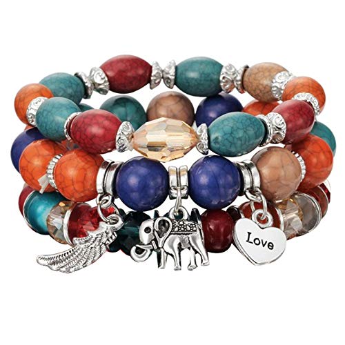 Ohulelks 3 Teile/Satz Mode Boho Armbänder & Armreifen Frauen Perlen Armband Mit Bunten Edelstein Lange Wickel Armband Für Frauen -2601-1 E von Ohulelks