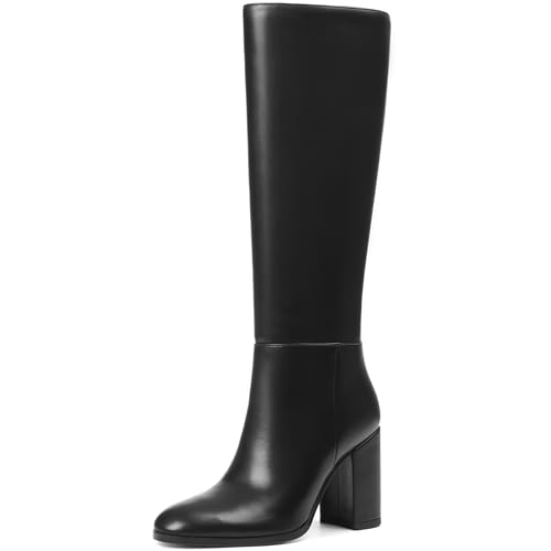 Oiamenne Kniehohe Damenstiefel, runder Zehenbereich, klobiger hoher Absatz, hohe Stiefel mit seitlichem Reißverschluss, modische breite Waden-Stiefel für Damen, Schwarz, 38 EU Oiamenne Kniehohe Damenstiefel, runder Zehenbereich, klobiger hoher Absatz, hohe Stiefel mit seitlichem Reißverschluss, modische breite Waden-Stiefel für Damen, Schwarz, 38 EU von Oiamenne