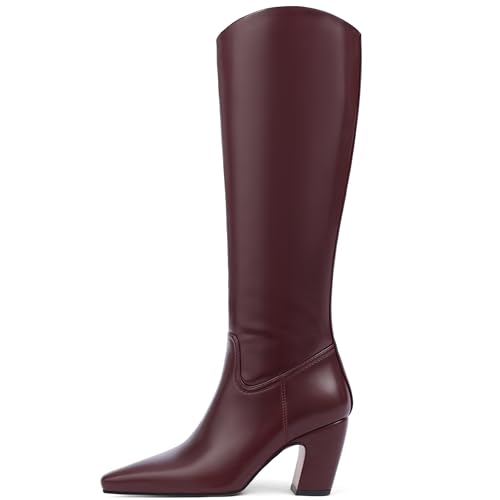 Oiamenne Kniehohe Stiefel für Damen, quadratischer Zehenbereich, breiter Absatz, Leder, hohe Stiefel mit seitlichem Reißverschluss, modisch, breite Wade, lange Stiefel, Burgunder, 39.5 EU Oiamenne Kniehohe Stiefel für Damen, quadratischer Zehenbereich, breiter Absatz, Leder, hohe Stiefel mit seitlichem Reißverschluss, modisch, breite Wade, lange Stiefel, Burgunder, 39.5 EU von Oiamenne
