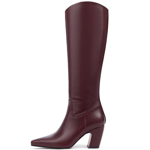 Oiamenne Kniehohe Stiefel für Damen, quadratischer Zehenbereich, breiter Absatz, Leder, hohe Stiefel mit seitlichem Reißverschluss, modisch, breite Wade, lange Stiefel, Burgunder, 41 EU Oiamenne Kniehohe Stiefel für Damen, quadratischer Zehenbereich, breiter Absatz, Leder, hohe Stiefel mit seitlichem Reißverschluss, modisch, breite Wade, lange Stiefel, Burgunder, 41 EU von Oiamenne