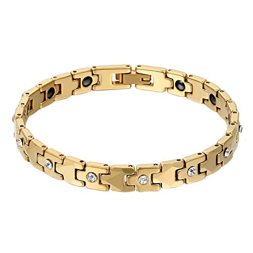 OIDEA Damen Wolframcarbid Armband, gold Biker Glieder poliert Strass Magnetarmband Gesundheit Armbänder für Frauen von OIDEA