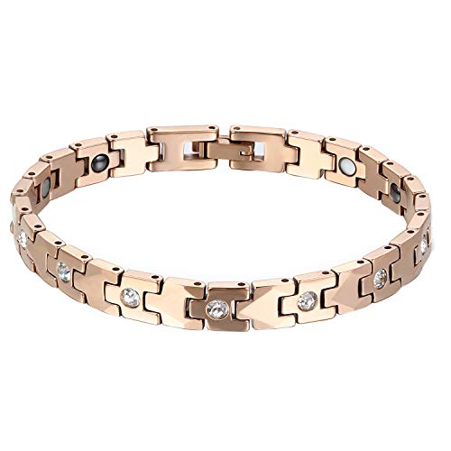 OIDEA Damen Wolframcarbid Armband, rosegold Biker Glieder Link Handgelenk poliert Strass Magnetarmband Armbänder für Frauen von OIDEA