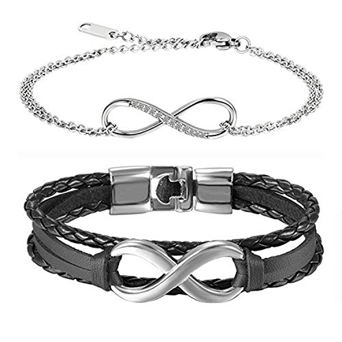 OIDEA Paar Armband Infinty Armkette: aus Edelstahl Leder Partner Panzerkette Pärchen Armkette Armbänder mit Unendlichkeitszeichen Armreif Geschenk für Verliebte Damen Herren Paare von OIDEA