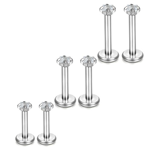 OIDEA Unisex Lippenpiercing Silber aus Edelstahl: 3 Stück Herren Damen Schraube Labret Lippen Stud Stecker Piercing mit Zirkonia Geschenk für Männer Frauen von OIDEA