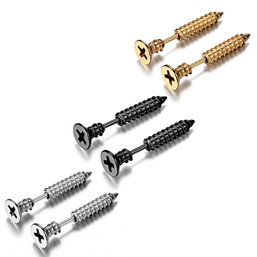 OIDEA Ohrstecker Schrauben, hochwertig Edelstahl, Punk Rock Street Stil, Schwarz Silber Gold von OIDEA