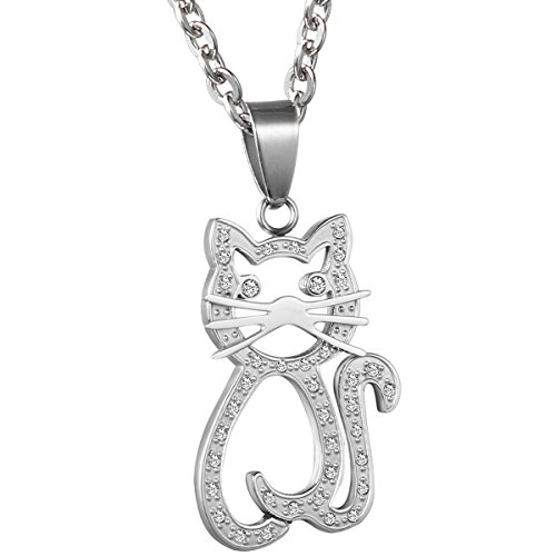 OIDEA Damen Halskette Katze mit Zirkonia: süße Kätzchen Anhänger mit Kette aus Edelstahl Silber Geburtstag Geschenk für Frauen Mutter Freundin von OIDEA