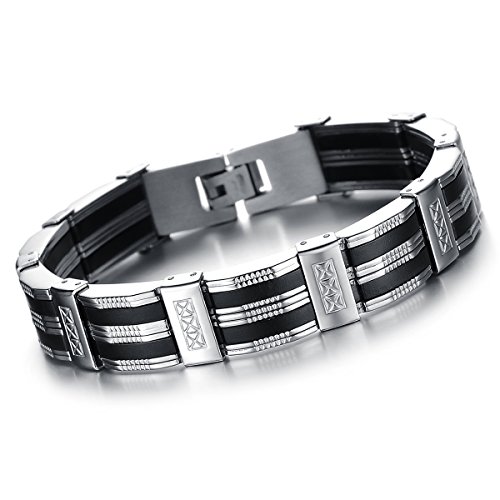 OIDEA Armband Herren Edelstahl, Exquisit Schwarz Silber Streifen Armreif Armschmuck Armkette Handgelenk Biker Metall Metallarmband Geschenk für Männer Junge Freund Weihnachten Neujahr von OIDEA